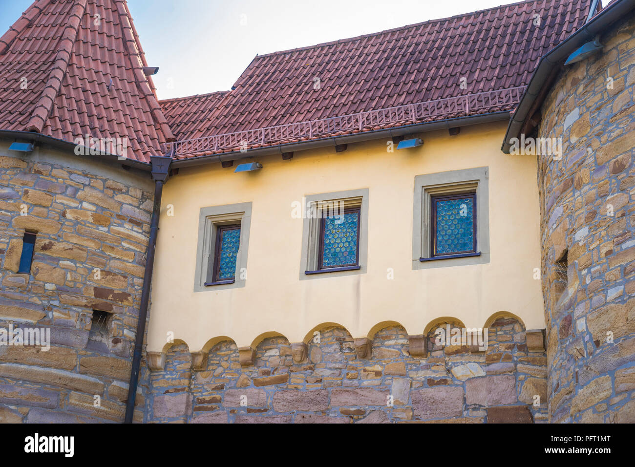 I dettagli di architettura del villaggio bavarese di Prichsenstadt nella tarda estate del mese di agosto 2018 Foto Stock