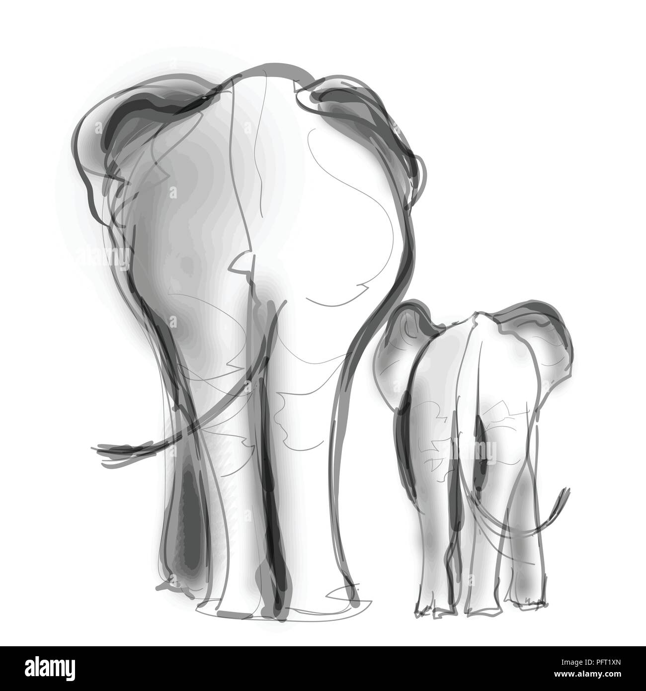 Madre elefante e il suo bambino a piedi - illustrazione vettoriale Illustrazione Vettoriale