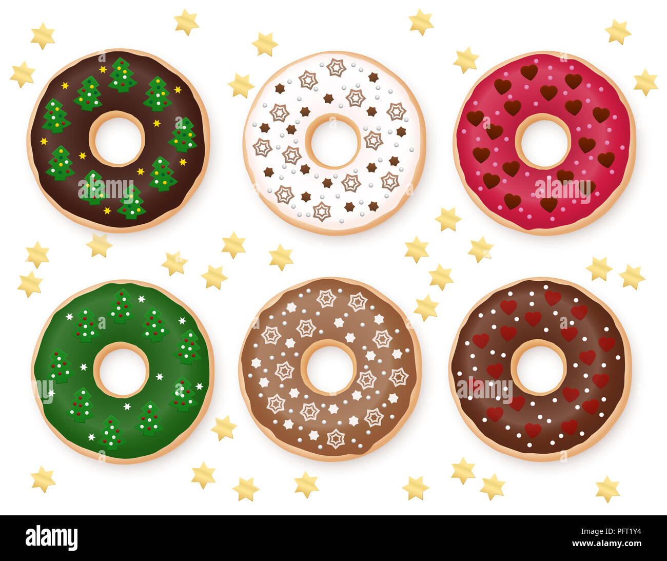 Le ciambelle, speciale Natale collezione. Sei festosa decorate ciambelle. Yummy! Foto Stock