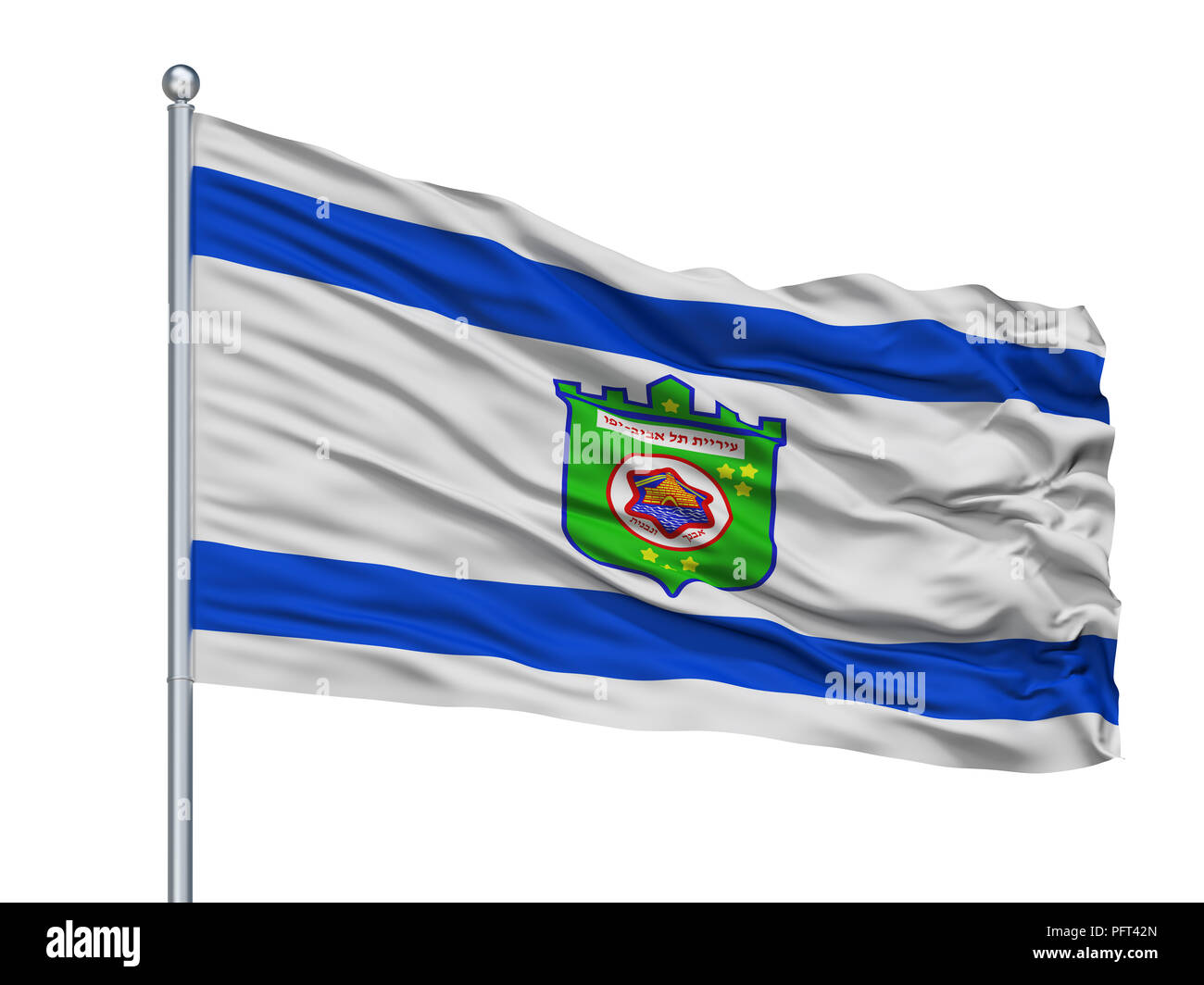 Tel Aviv City bandiera sul pennone, Israele, isolati su sfondo bianco Foto Stock