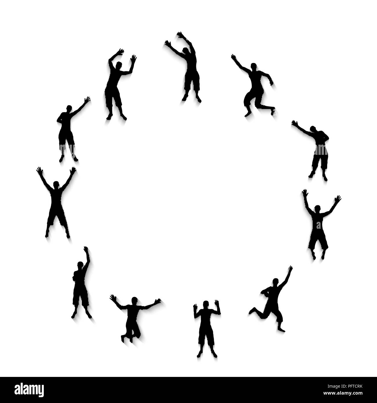 Bianco e nero sagome di jumping happy e gioiosa di persone. Illustrazione Vettoriale Illustrazione Vettoriale