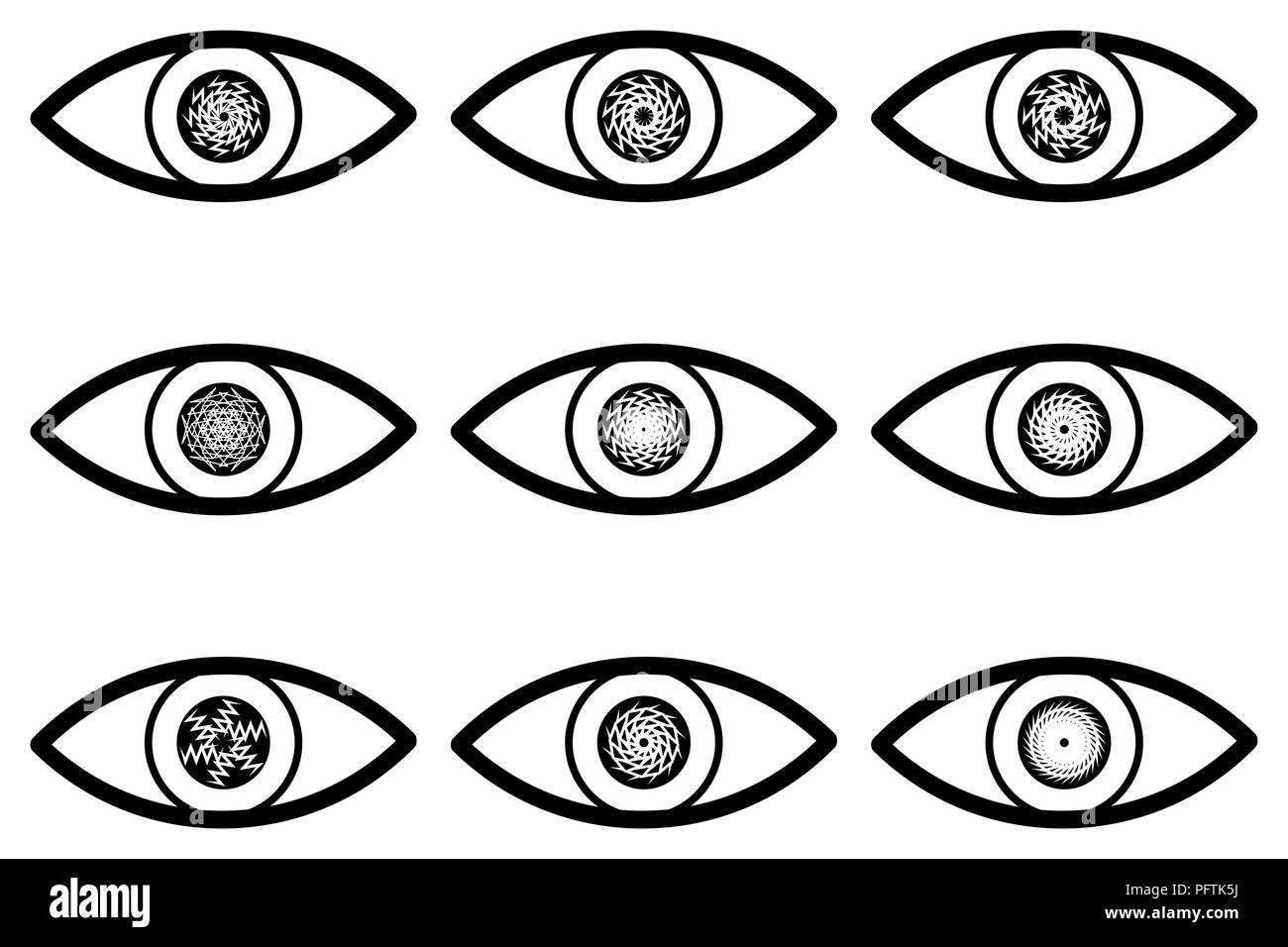 Abstract icona occhio - bianco e nero - set Illustrazione Vettoriale