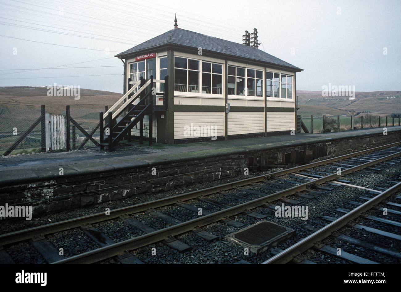 Segnale Garsdale casella sulla British Rail arrivino a Carlisle Pennine linea ferroviaria Foto Stock