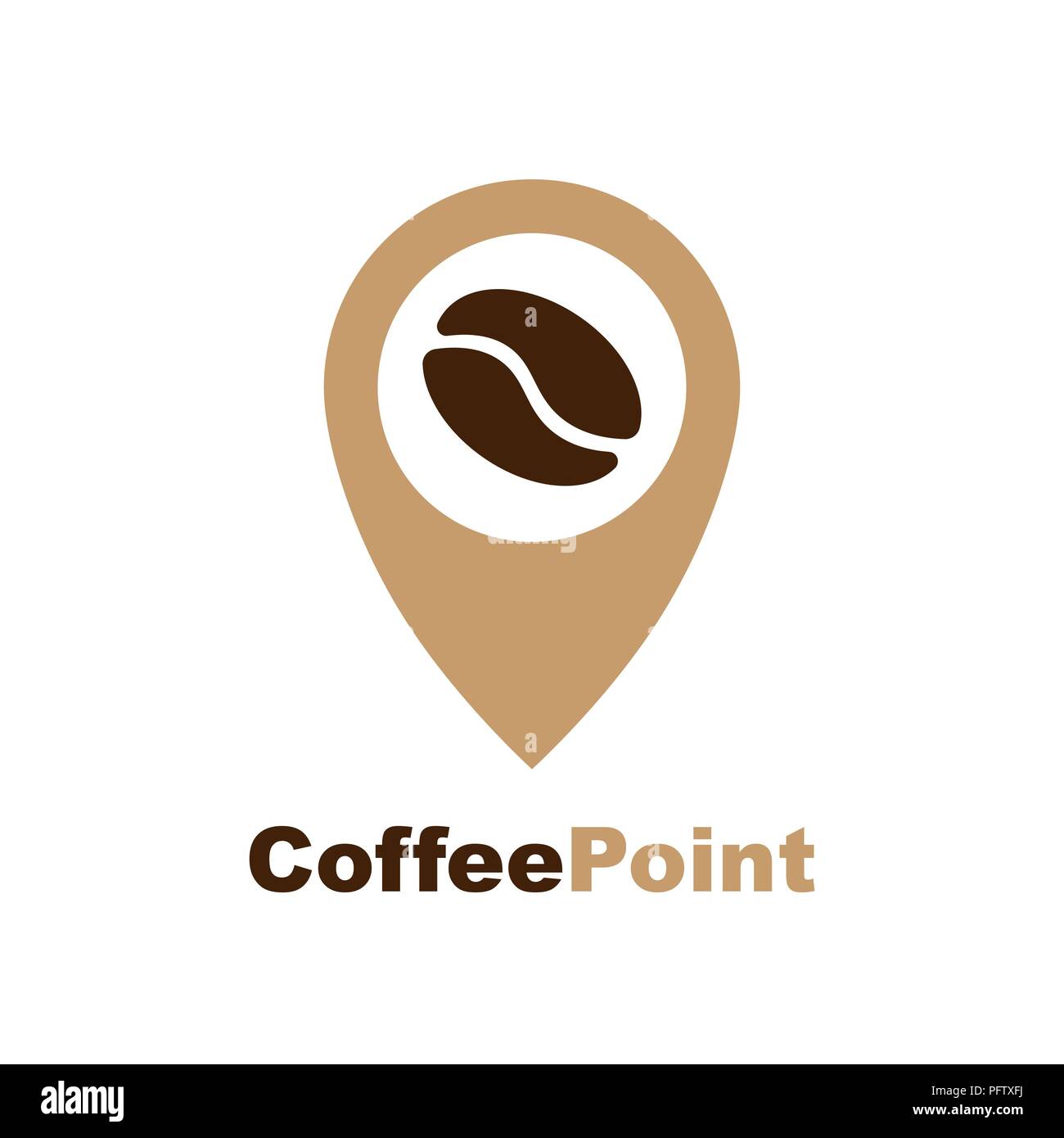 Vettore minimalista logo per coffee shop. Logotipo con chicco di caffè e marchio di navigazione Illustrazione Vettoriale