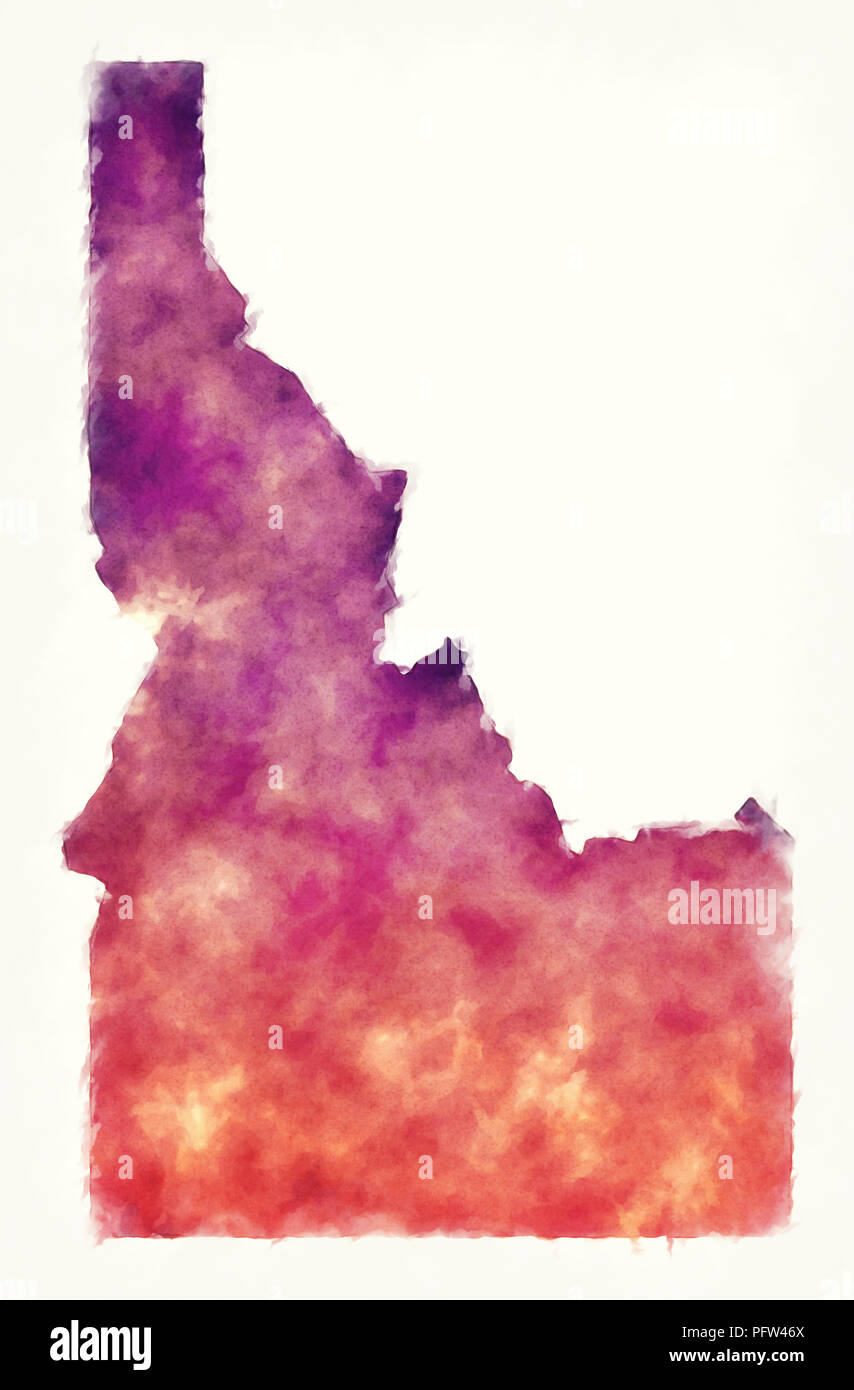 Idaho stato USA Mappa acquerello davanti a uno sfondo bianco Foto Stock