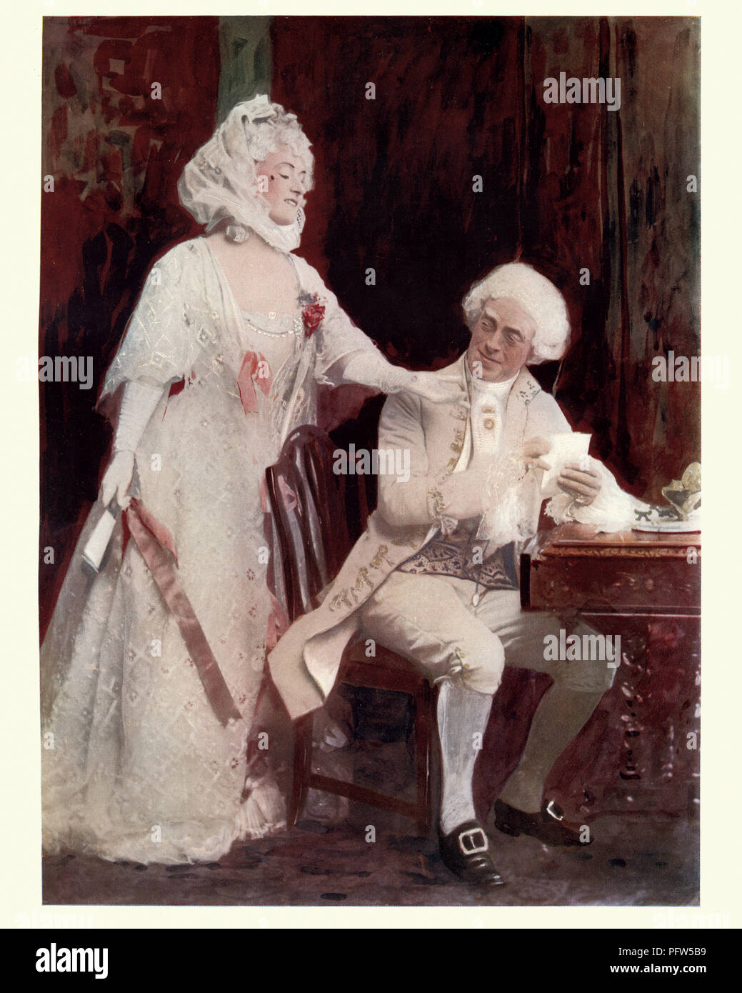 Edwardian attori Winifred Emery e Cyril Maude nella scuola per lo scandalo. Winifred Emery (1 agosto 1861 - 15 luglio 1924), nato Maud Isabel Emery, era Foto Stock