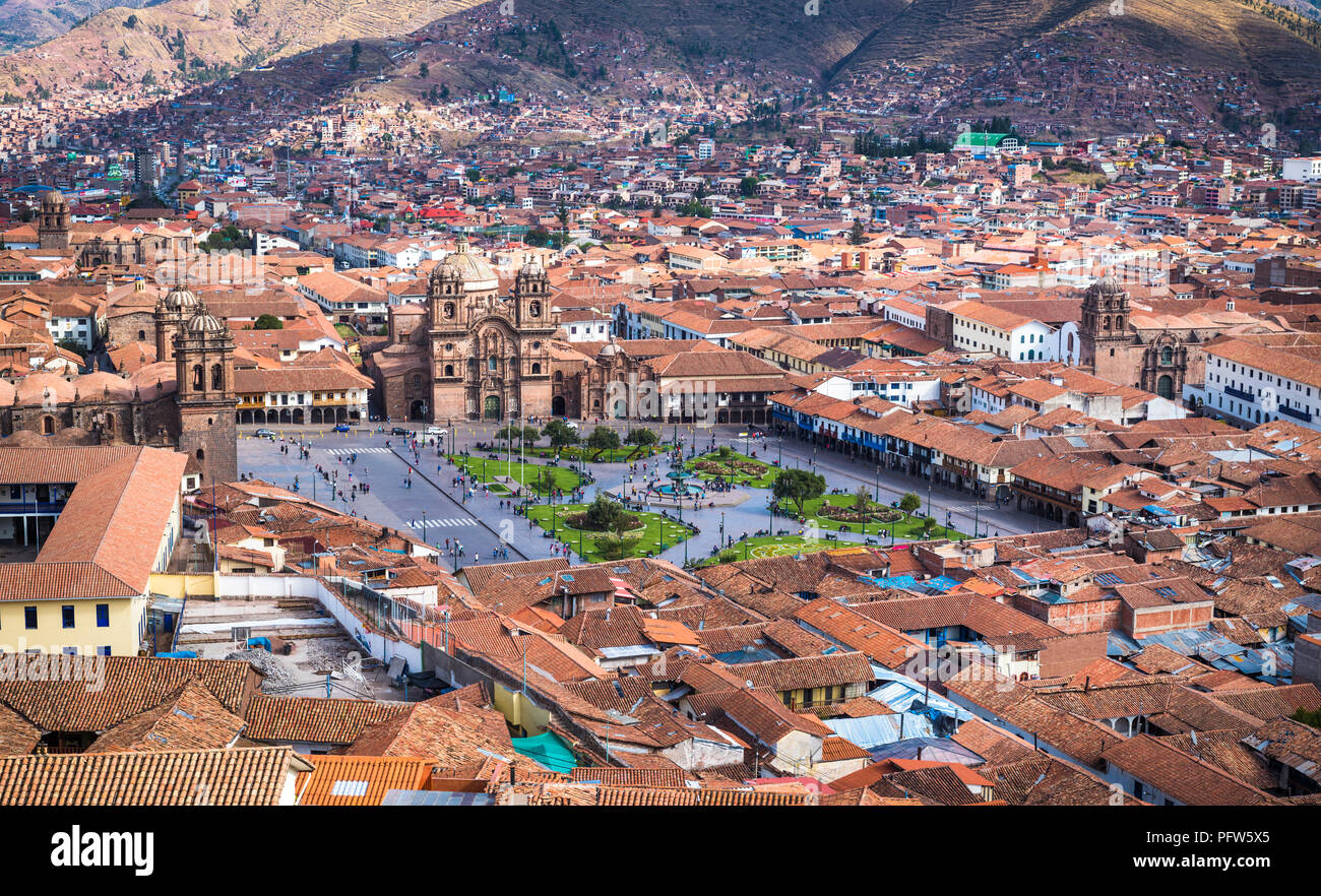 Vista panoramica della città di Cusco centro storico, Perù Foto Stock