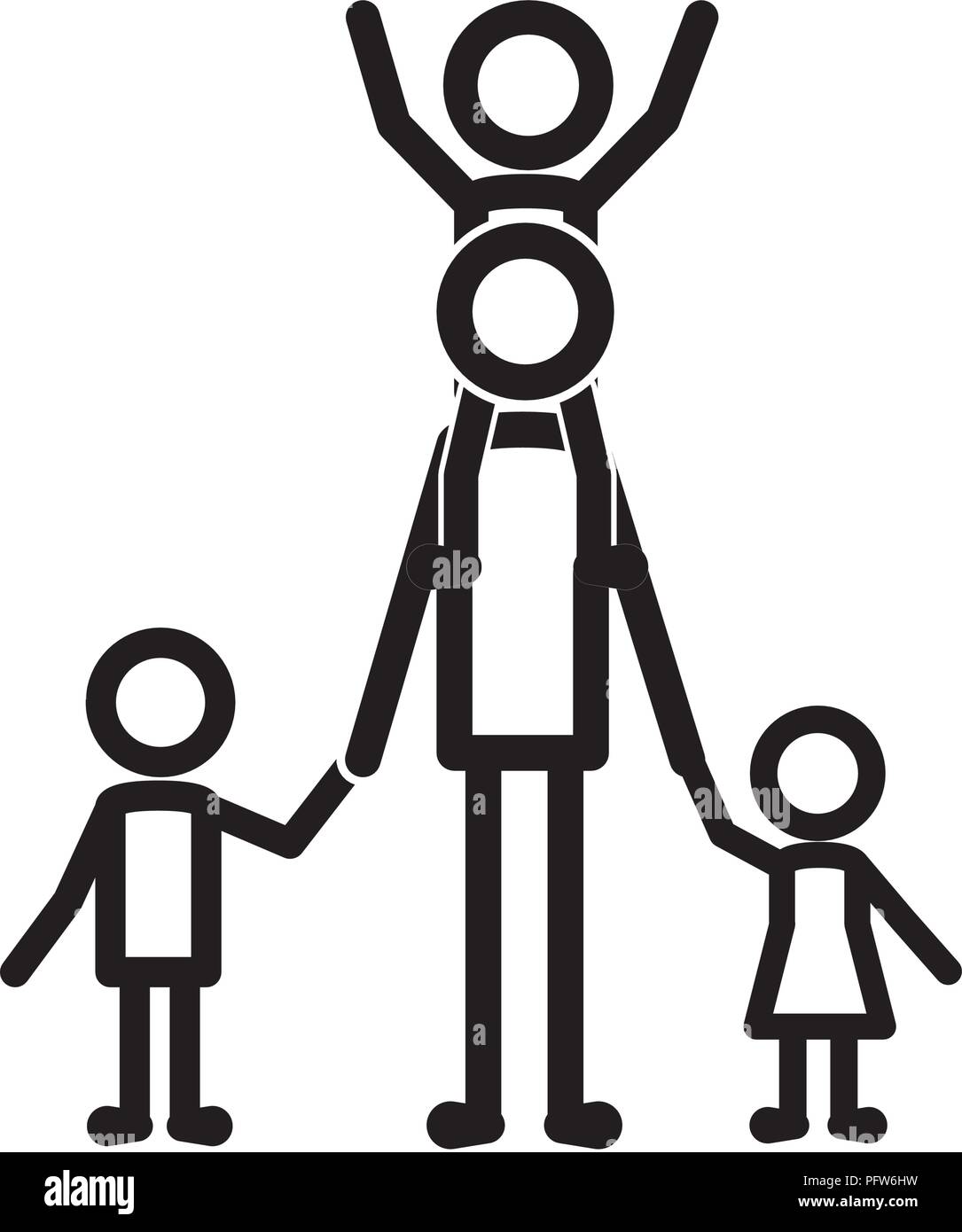 Padre con i ragazzi figura silhouette Illustrazione Vettoriale