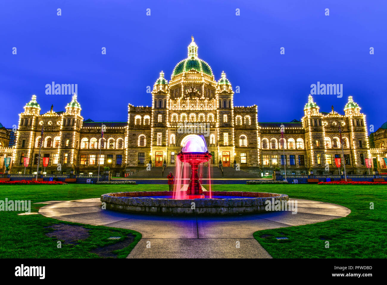 Parlamento provinciale in Victoria a Twilight time,British Columbia, Canada Foto Stock