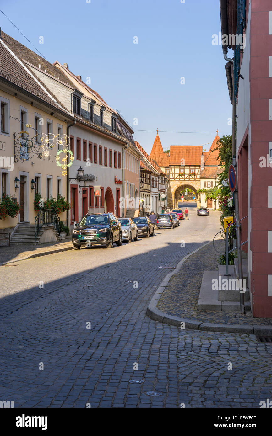 Il villaggio bavarese di Prichsenstadt nella tarda estate del mese di agosto 2018 Foto Stock