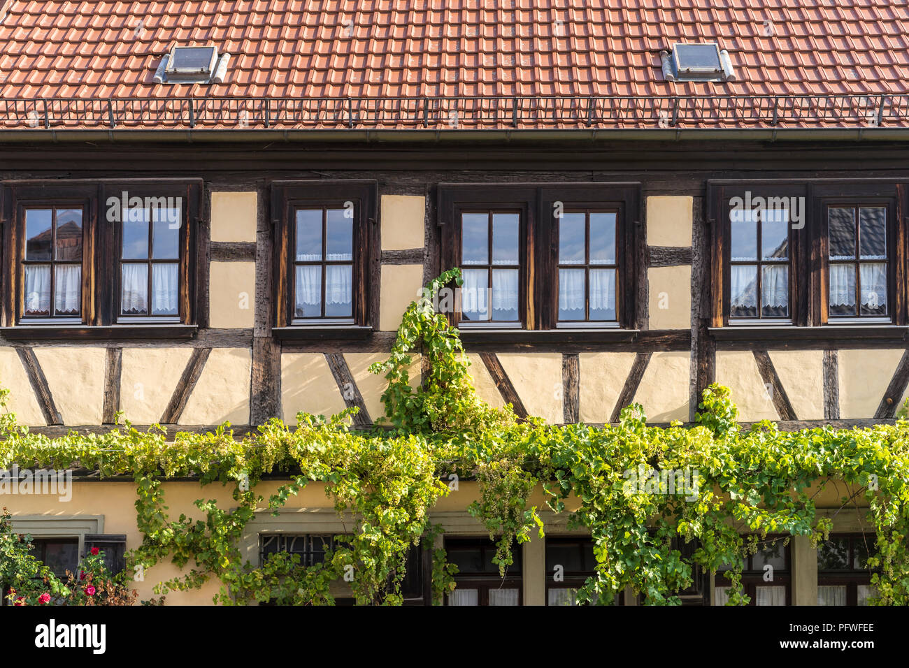 I dettagli di architettura del villaggio bavarese di Prichsenstadt nella tarda estate del mese di agosto 2018 Foto Stock