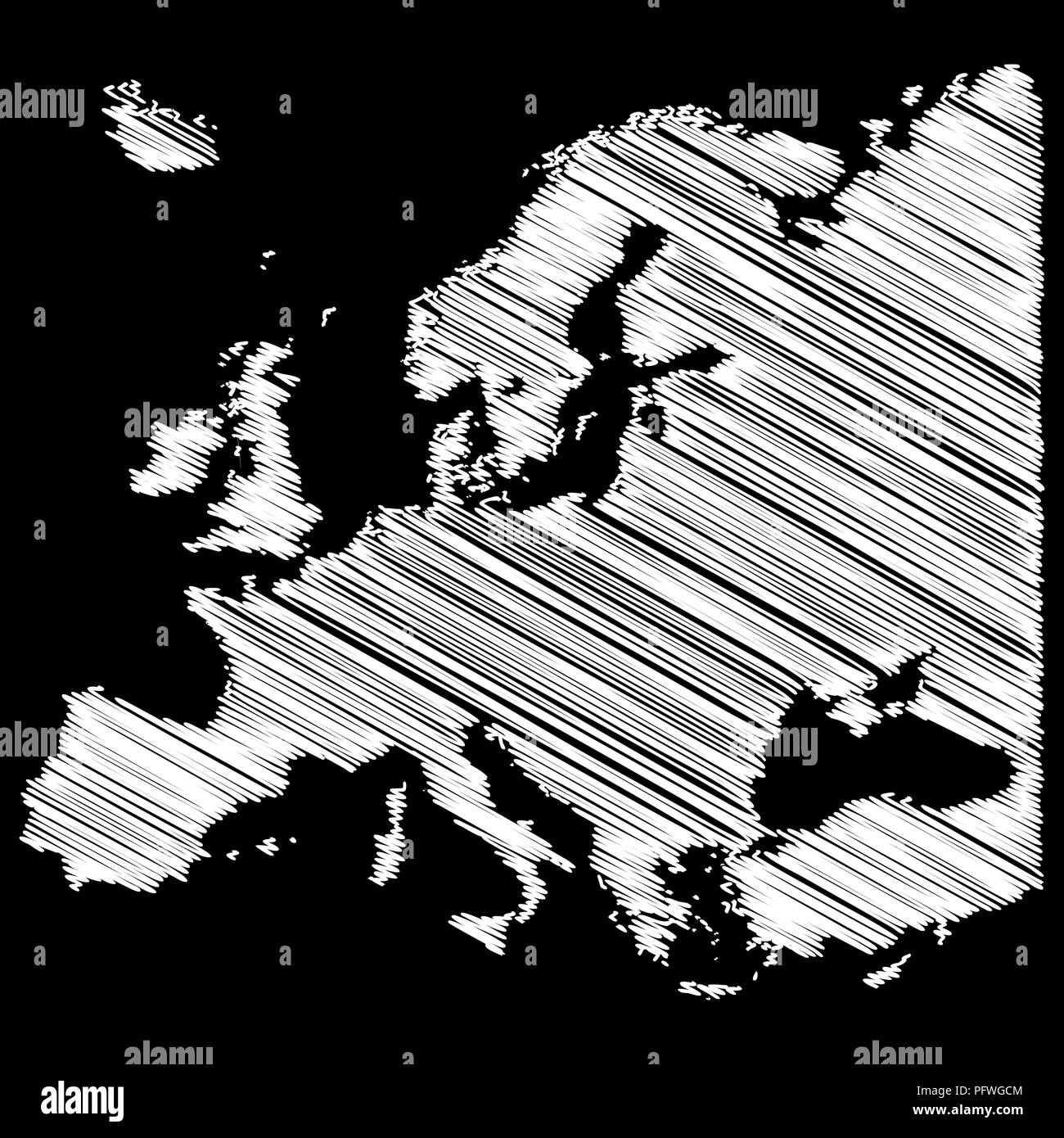 Mappa Europa scribble concept design vettore isolato su sfondo nero Illustrazione Vettoriale