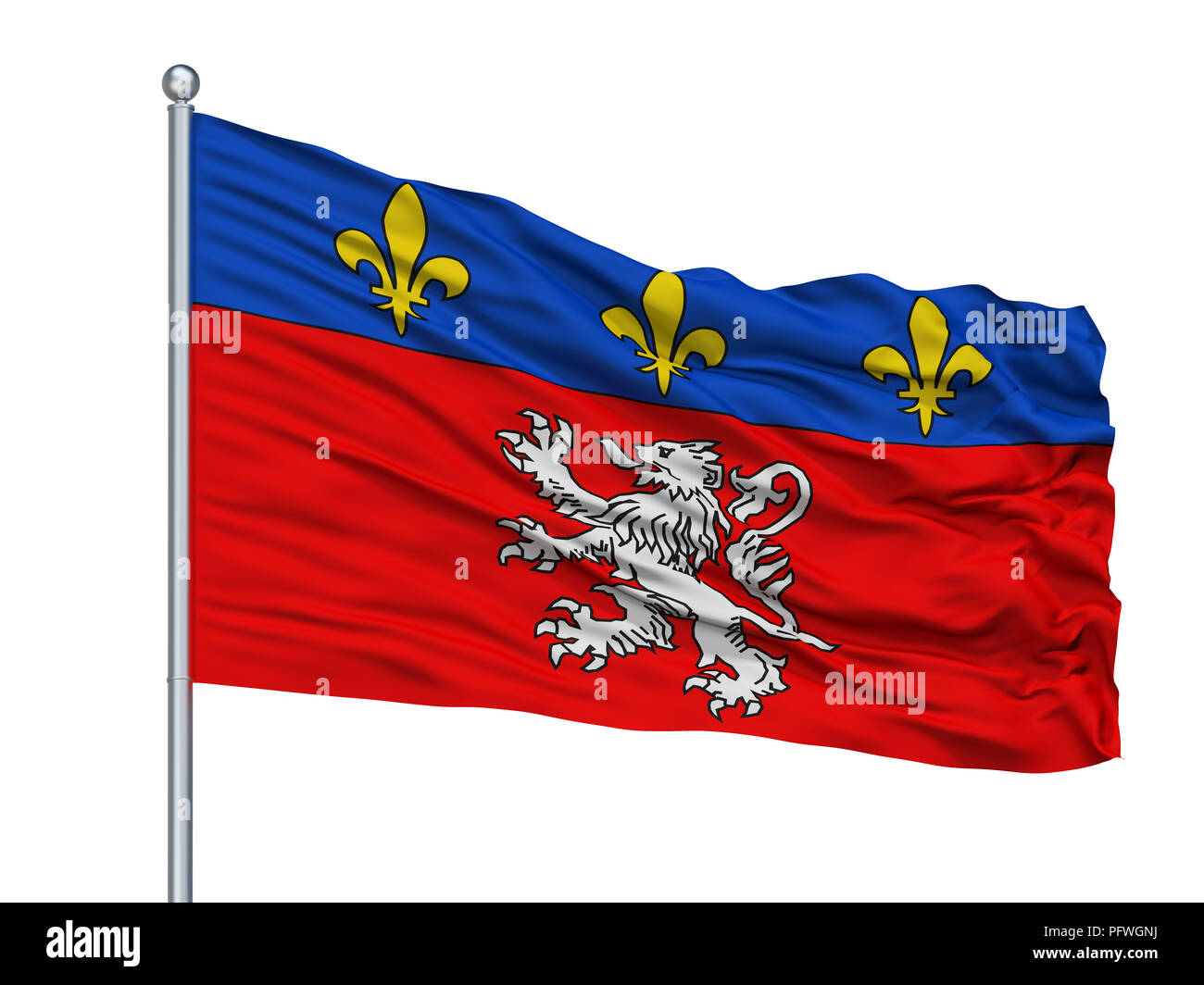 La città di Lione bandiera sul pennone, Francia, isolati su sfondo bianco Foto Stock