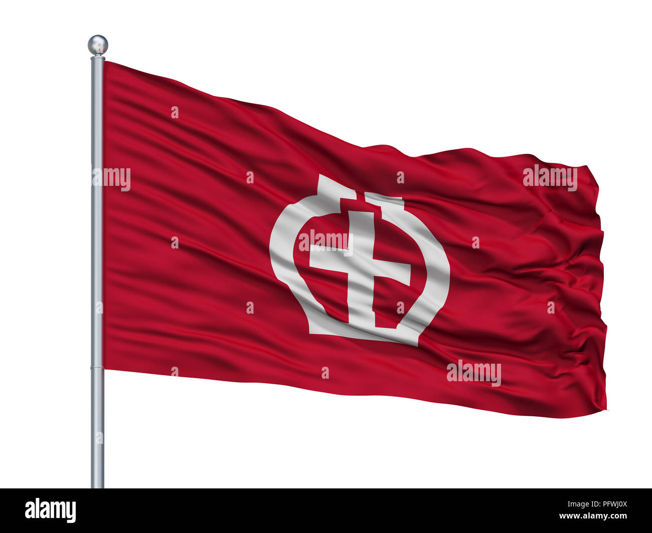 Seto città bandiera sul pennone, Giappone, nella prefettura di Aichi, isolato su sfondo bianco Foto Stock