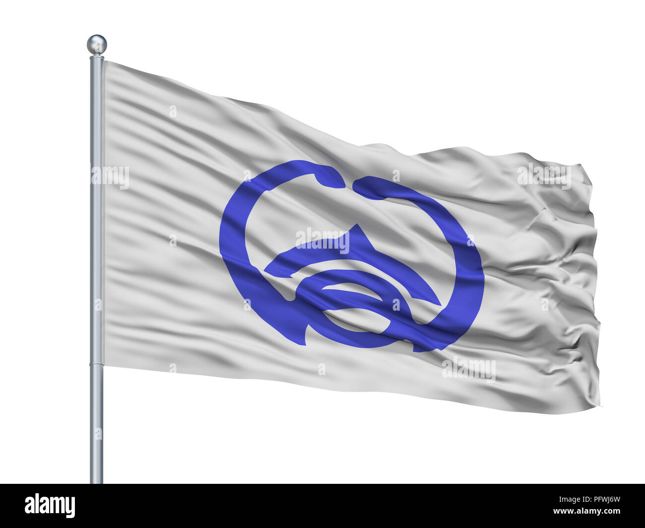 Takahama City bandiera sul pennone, Giappone, nella prefettura di Aichi, isolato su sfondo bianco Foto Stock