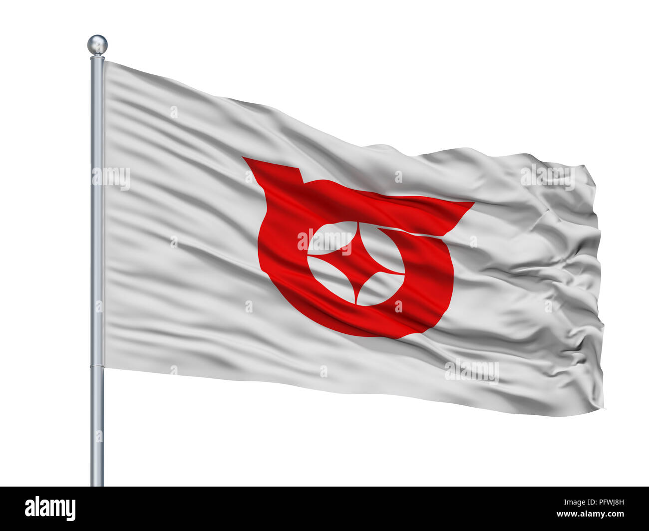 Toda City bandiera sul pennone, Giappone, nella prefettura di Saitama, isolato su sfondo bianco Foto Stock