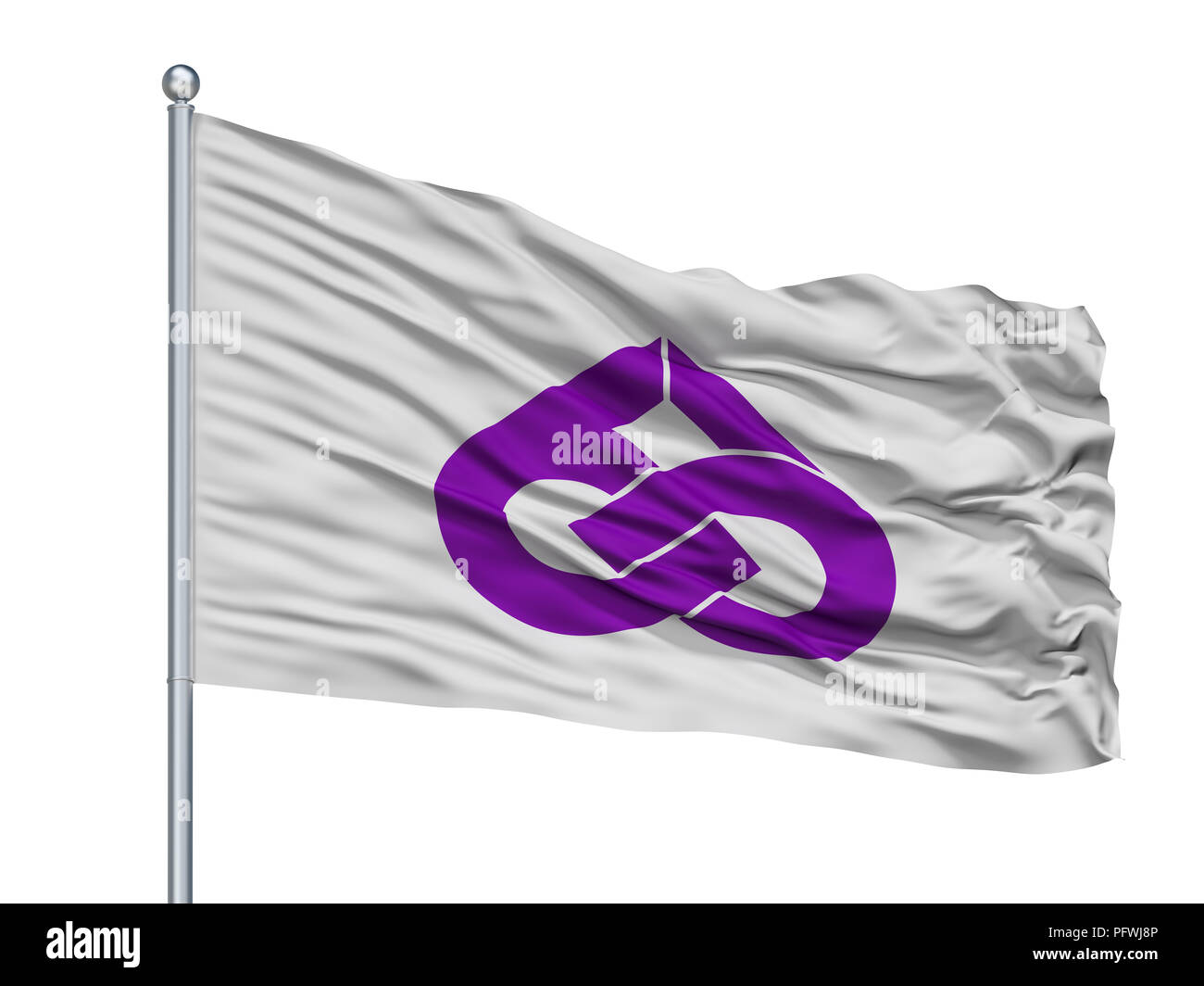 Tokai City bandiera sul pennone, Giappone, nella prefettura di Aichi, isolato su sfondo bianco Foto Stock