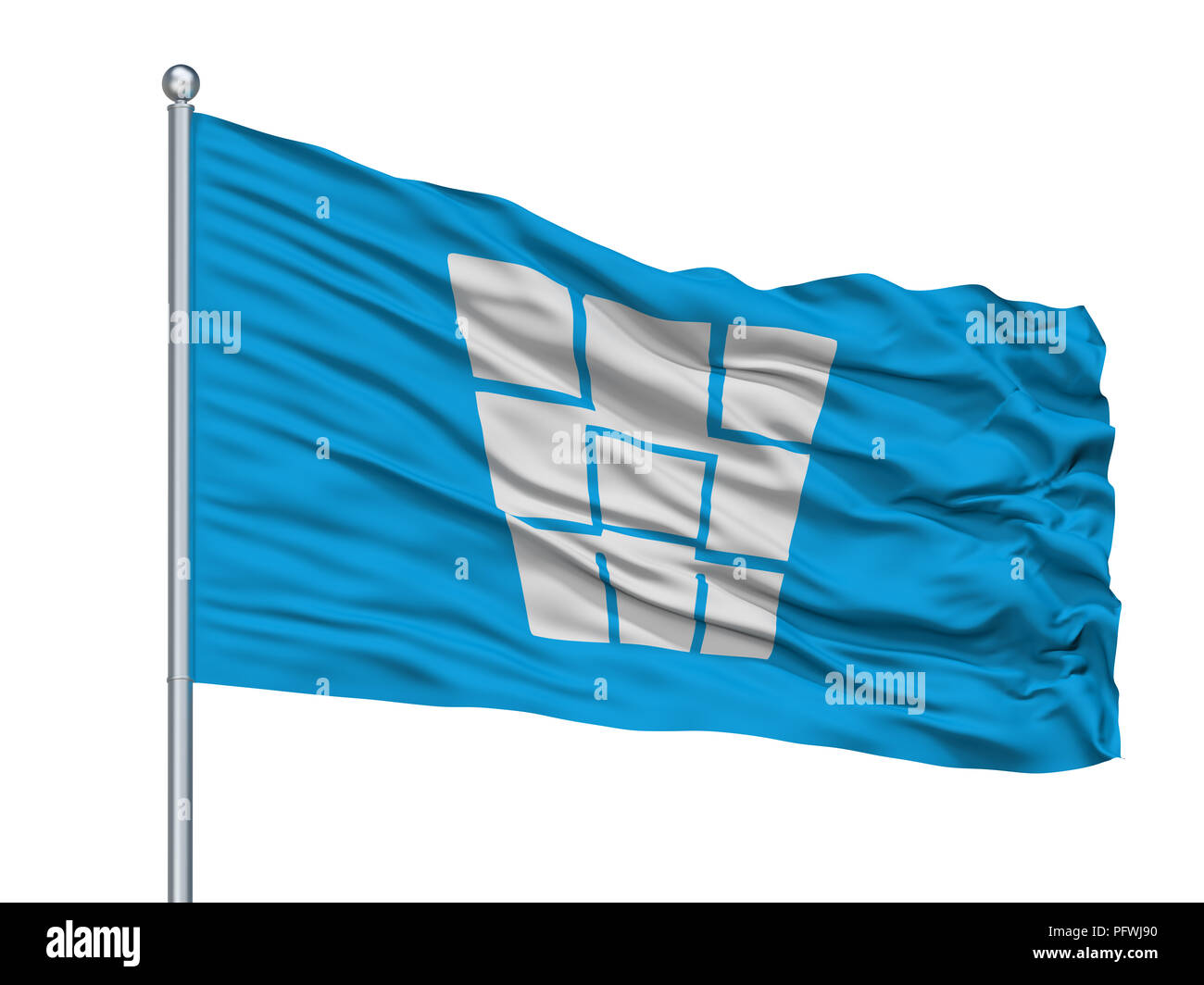 Tokoname City bandiera sul pennone, Giappone, nella prefettura di Aichi, isolato su sfondo bianco Foto Stock