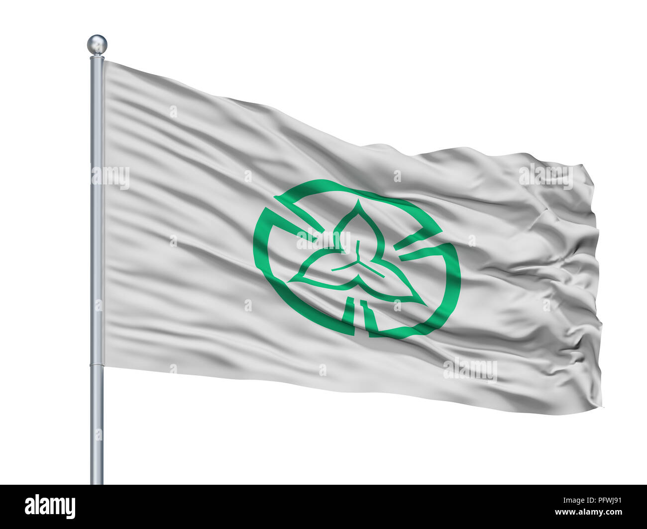 Tokorozawa City bandiera sul pennone, Giappone, nella prefettura di Saitama, isolato su sfondo bianco Foto Stock