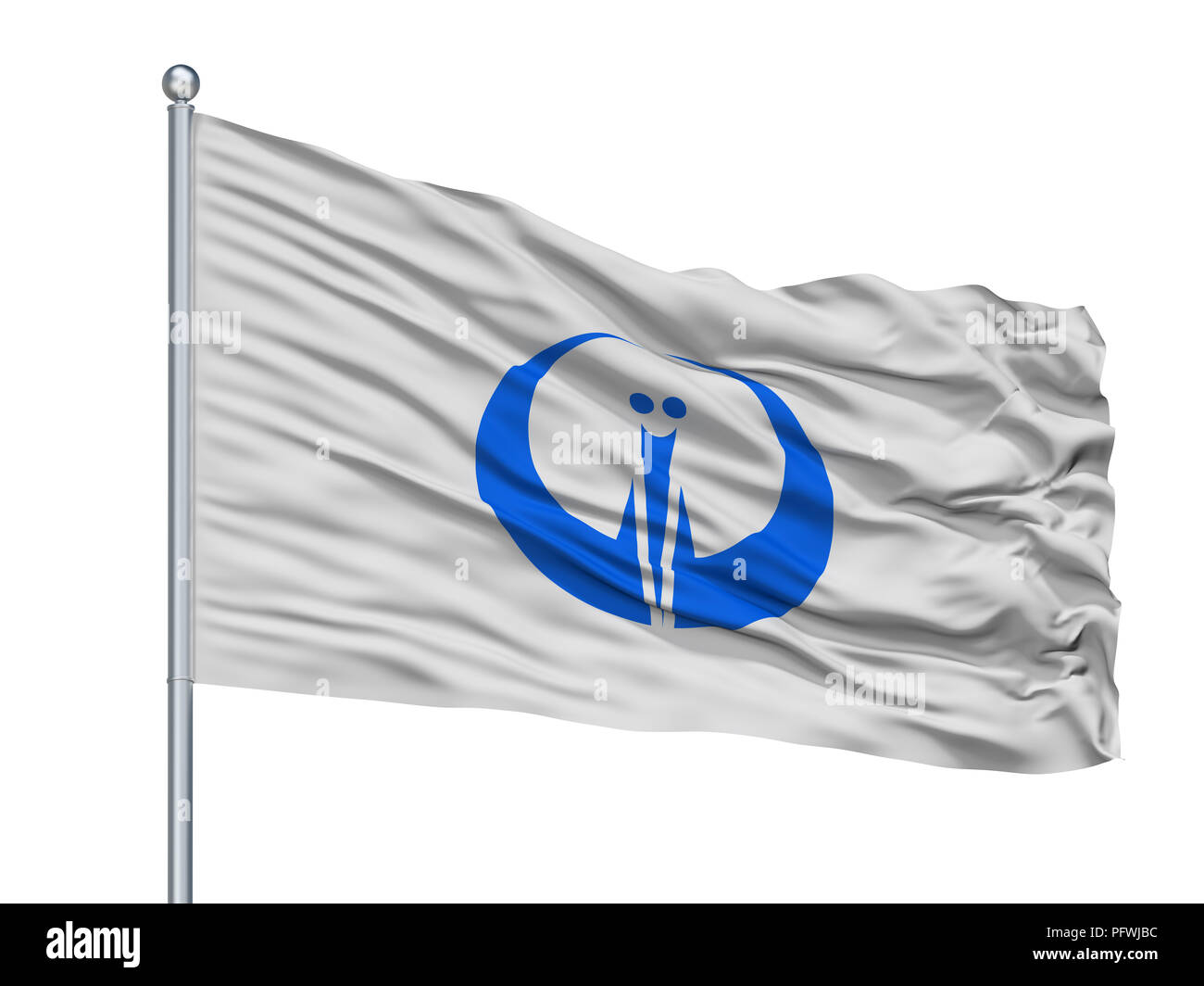 Città Tsurugashima bandiera sul pennone, Giappone, nella prefettura di Saitama, isolato su sfondo bianco Foto Stock