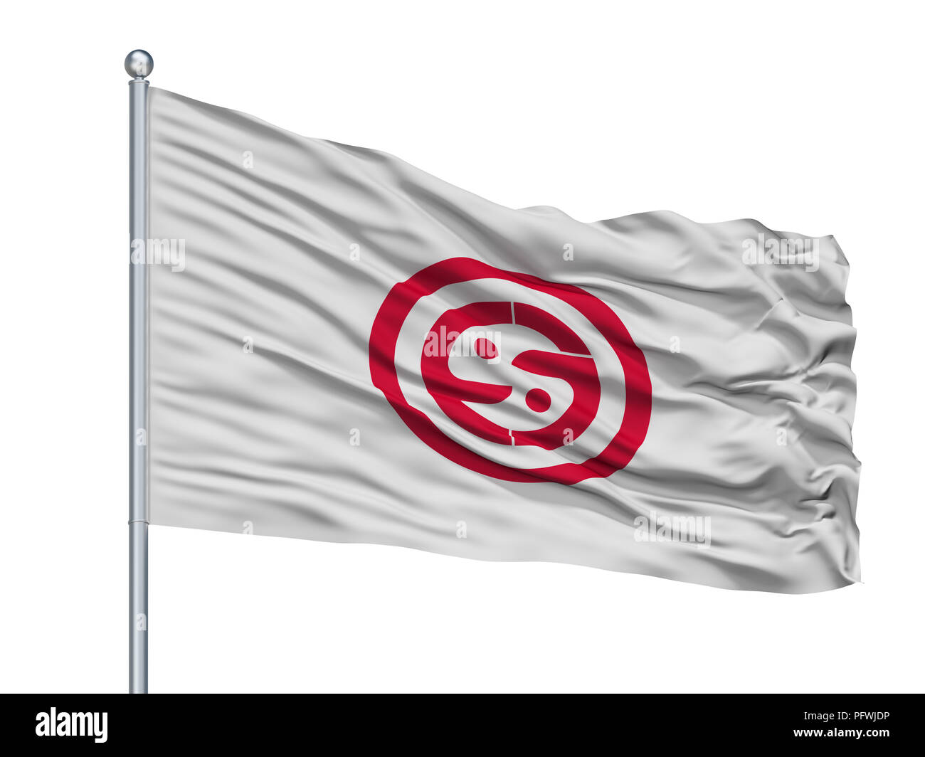 Città Warabi bandiera sul pennone, Giappone, nella prefettura di Saitama, isolato su sfondo bianco Foto Stock