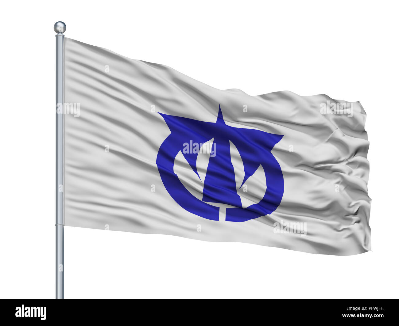 Città Yatomi bandiera sul pennone, Giappone, nella prefettura di Aichi, isolato su sfondo bianco Foto Stock