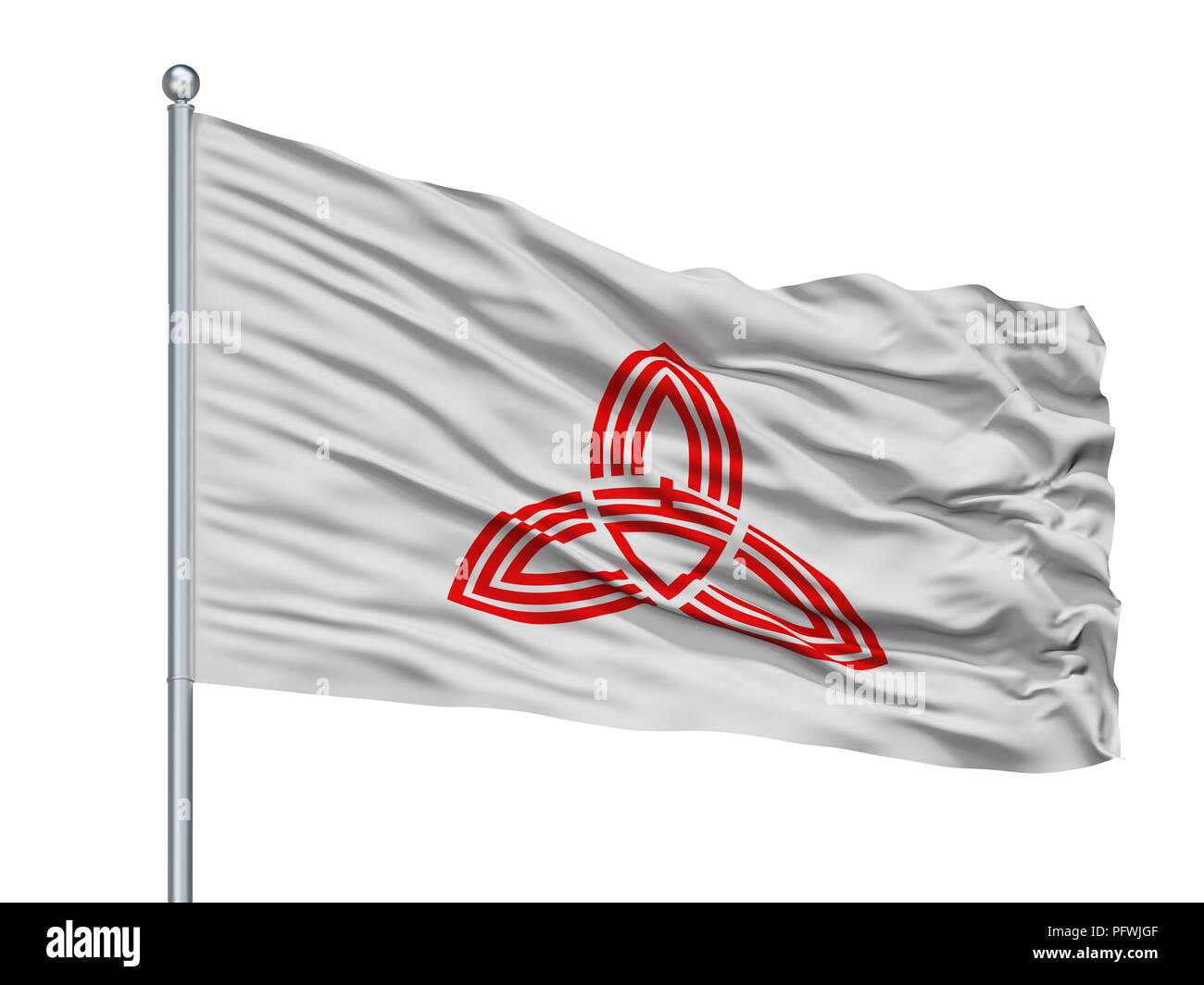 Yoshikawa città bandiera sul pennone, Giappone, nella prefettura di Saitama, isolato su sfondo bianco Foto Stock