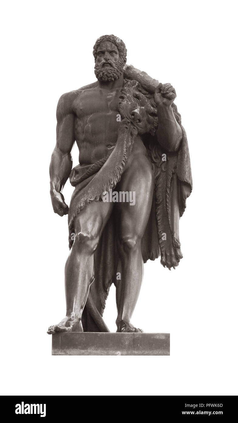 Hercules statua isolata su bianco, greco eroe mitologico Foto Stock