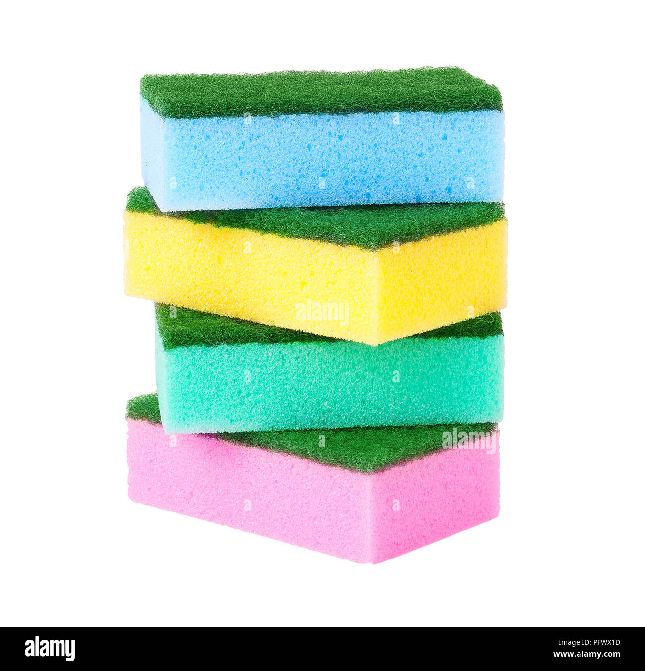 Spugne colorate per il lavaggio dei piatti su sfondo bianco Foto stock -  Alamy