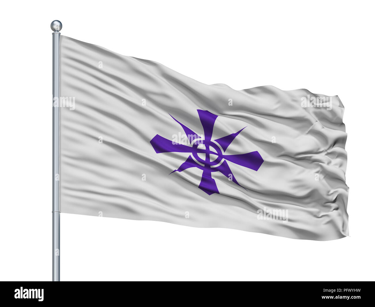 Handa città bandiera sul pennone, Giappone, nella prefettura di Aichi, isolato su sfondo bianco Foto Stock