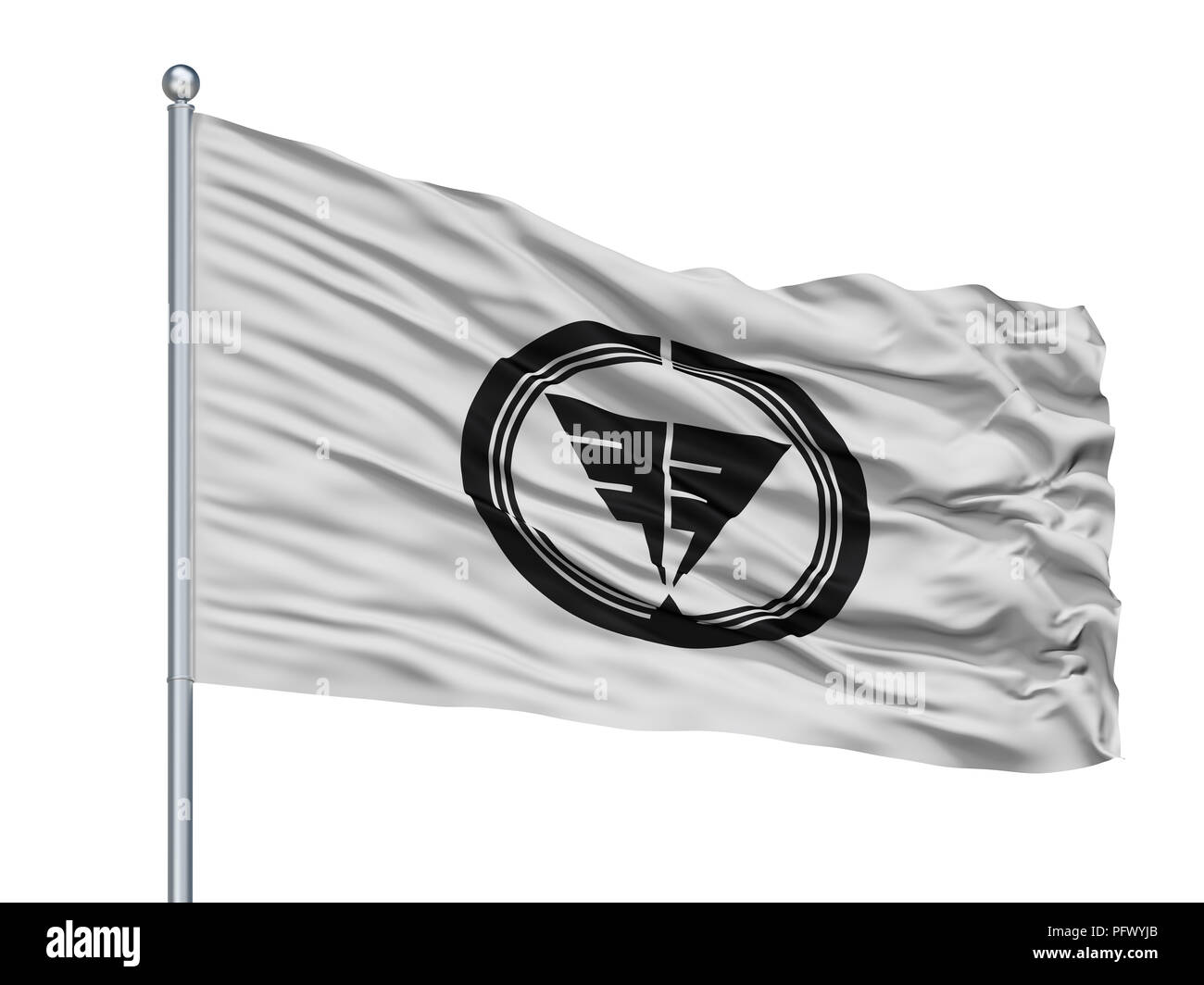 Città Hanyu bandiera sul pennone, Giappone, nella prefettura di Saitama, isolato su sfondo bianco Foto Stock