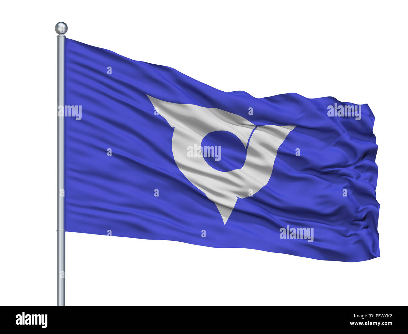 Città Hidaka bandiera sul pennone, Giappone, nella prefettura di Saitama, isolato su sfondo bianco Foto Stock