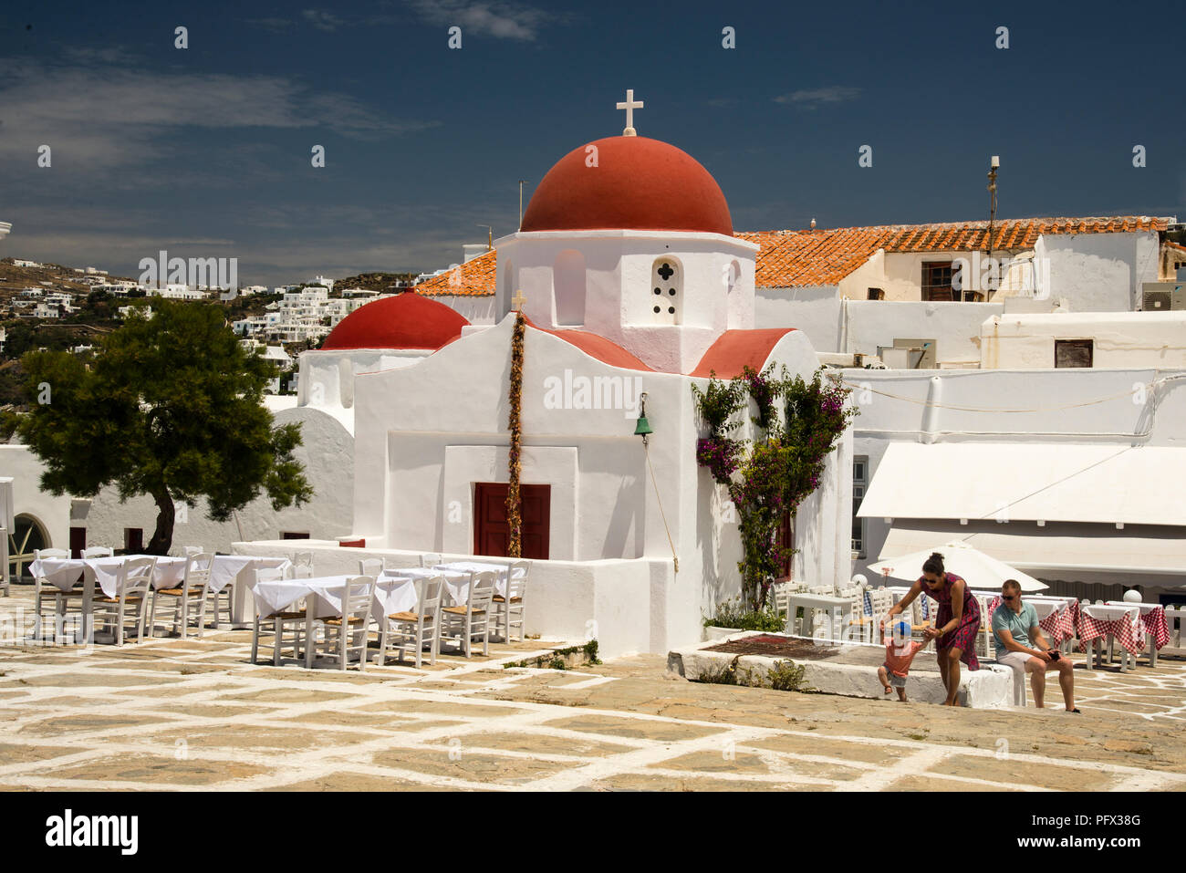 Architettura delle Cicladi dell'isola di Mykonos. Foto Stock