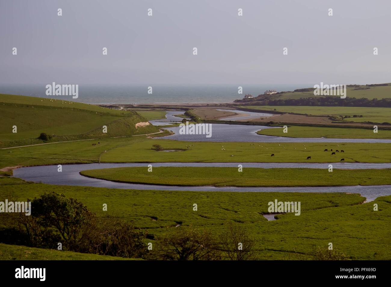 Vista di Cickmere River Valley in East Sussex, England, Regno Unito Foto Stock