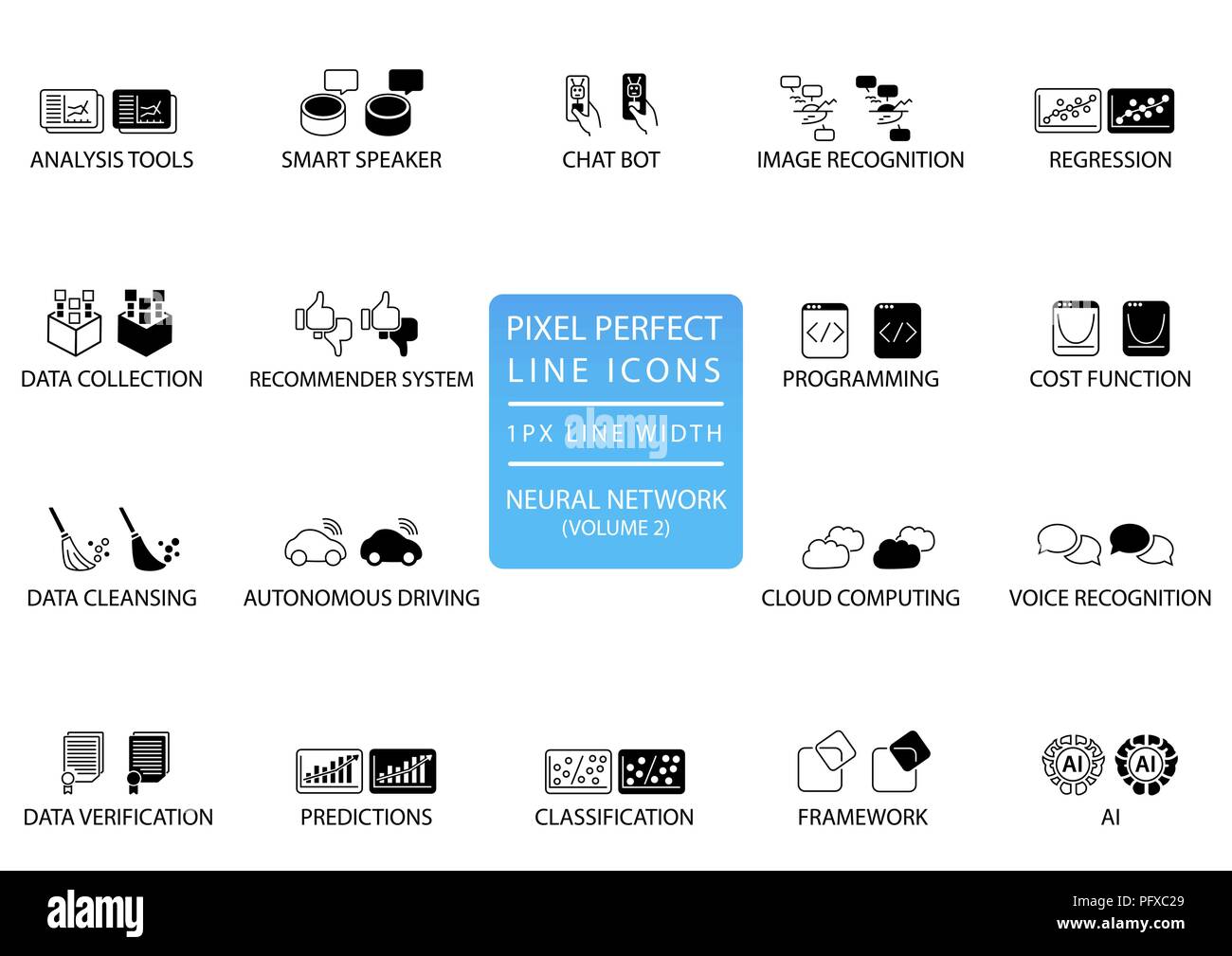 Reti neurali e apprendimento profondo vector icon set ottimizzato per uso su web Illustrazione Vettoriale