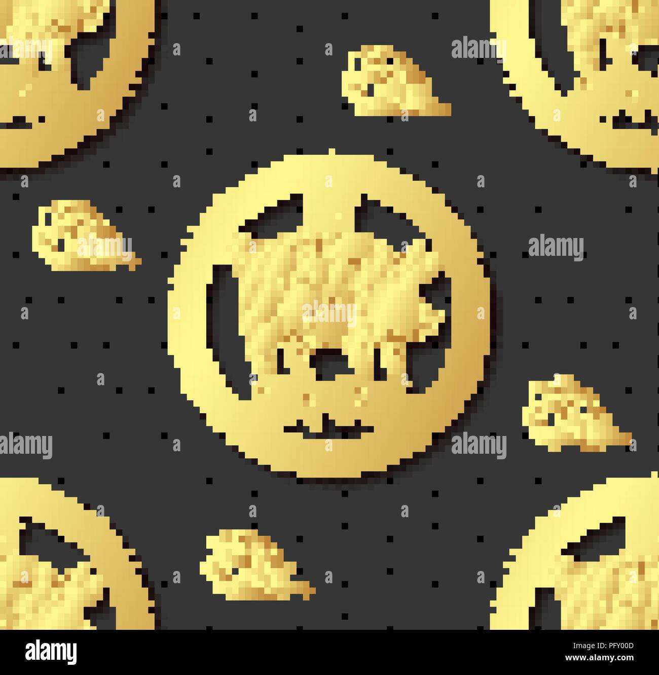 Seamless sfondo astratto con maiale, simbolo del 2019. Formulazione cinese traduzione-Felice Anno Nuovo; maiale. Anno nuovo design. Vettore. Golden su nero Illustrazione Vettoriale