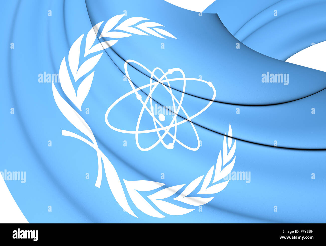 3D bandiera dell' Agenzia internazionale dell' energia atomica. 3D'illustrazione. Foto Stock