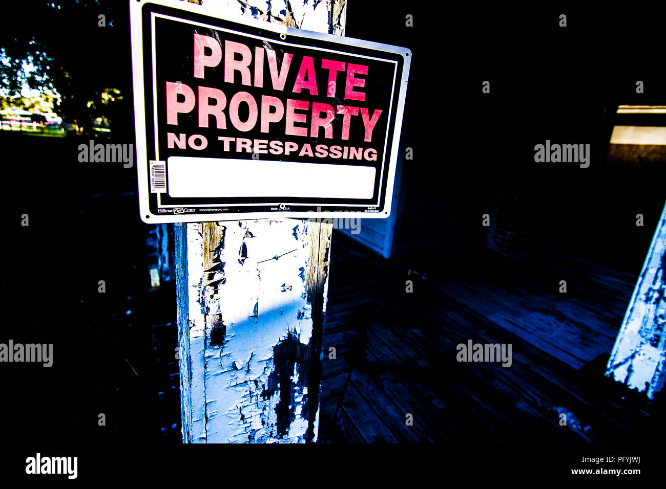 Proprietà privata, nessun cartello Trespassing Foto Stock
