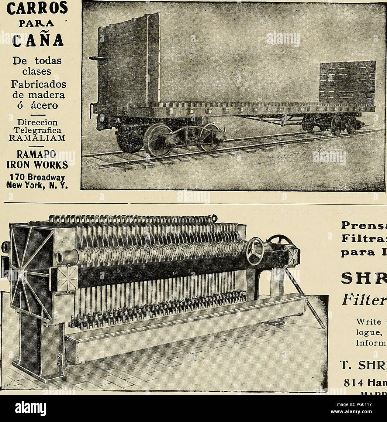 . La revisione di Cuba. Il Kilbourne &AMP; Jacobs Mfg. Co. COLUMBUS, O , U S. A. HAVAN J OFFrCE : APARTADO 932 UFFICIO DI NEW YORK: 25 BROAD STREET CARROS PARA CANA De todas categorie Fabricados de madera 6 dcero Dirección Telegrafica RAMALIAM RAMAPO IRON WORKS 170 Broadway New York, N. Y.. La CANNA DA ZUCCHERO, auto Oi- ogni descrizione di acciaio o legno Indirizzo via cavo RAMALIAM RAiWAPO Iron Works 170 Broadway New York, N. Y, Prensas de Filtrar para Ingenios SHRIVER filtro presse scrivici per cata- logue Prezzi e informazioni. T. SHRIVER i&amp; CO. 814 Hamilton Street HARRISON, N. J. don 't avete bisogno di un timbro di gomma-MARE Foto Stock