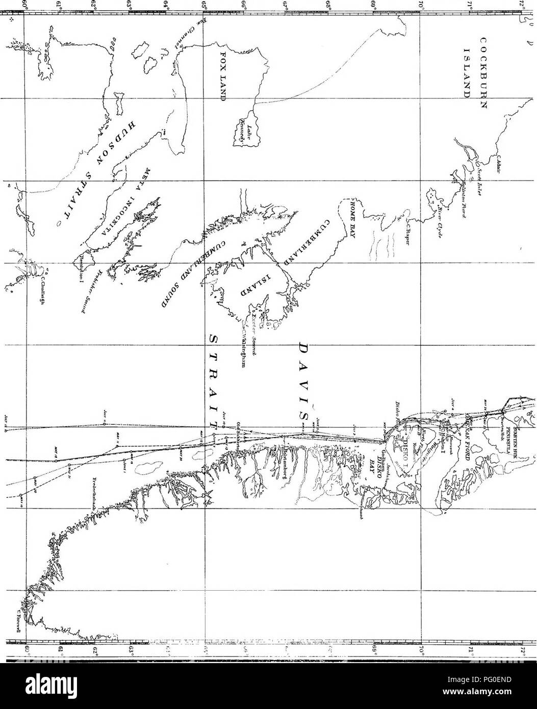 . Relazione della Winfield S. Schley comandando Greely spedizione in rilievo del 1884. Viaggi e viaggi; viaggi e viaggi; spedizioni scientifiche; spedizioni scientifiche. . Si prega di notare che queste immagini vengono estratte dalla pagina sottoposta a scansione di immagini che possono essere state migliorate digitalmente per la leggibilità - Colorazione e aspetto di queste illustrazioni potrebbero non perfettamente assomigliano al lavoro originale. Schley, Winfield S; Greely, A. W. (Adolphus Washington), 1844-1935. Washington, D. C. : il governo stampante Foto Stock