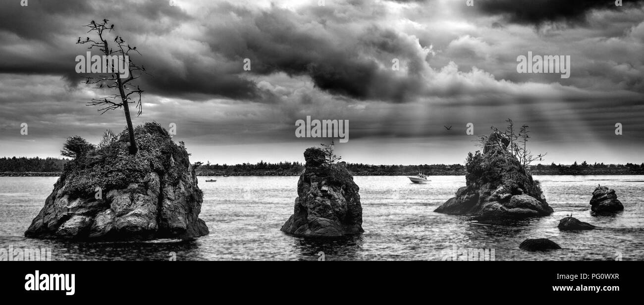 Le Tre Grazie, Oregon, il Pacifico nord ovest America. In bianco e nero Foto Stock