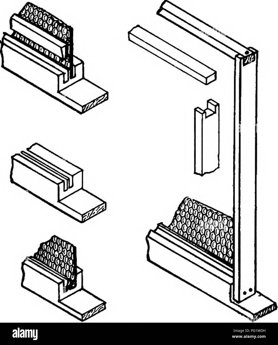 Questo classico lavoro sull'apicoltura di Langstroth sottolinea l'importanza di alveari a struttura mobile per una produzione efficiente del miele. Spiega la costruzione di telai con scanalature per la costruzione di pettini e dimensioni adeguate dell'alveare, essenziale per api sane e una gestione efficace dell'alveare. Foto Stock