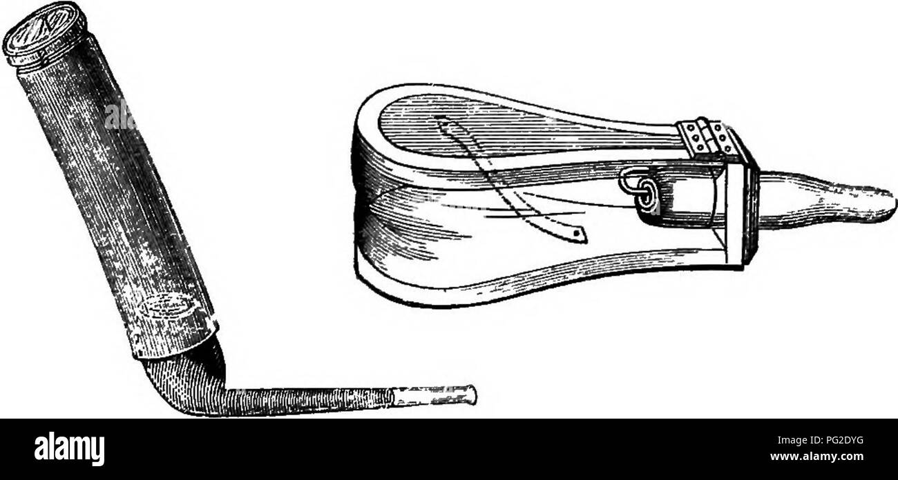 . Un manuale di apicoltura. Le api. ISO UN MANUALE DI APICOLTURA. e può essere diretto dove desiderato. Un altro stru- mento è stato inventato dall'on. e P. H. Bligh,. Fig. 63. Fig. 64. o come un semplice " più silenziosi" o fumigator a insensi- bilità ; per il primo scopo, l'ugello viene rimosso e il tabacco posto all'interno di esso, essendo quindi sostituito, la lavorazione del soffietto si espelle il fumo dove indicato. Per quest'ultimo scopo (raramente, nel mio opinioij, desiderabile) il tubo viene per prima cosa fissato in un legno tubazione di mandata; la pasta-ball strappata in piccoli pezzi viene poi affollata nel tubo. Un Foto Stock