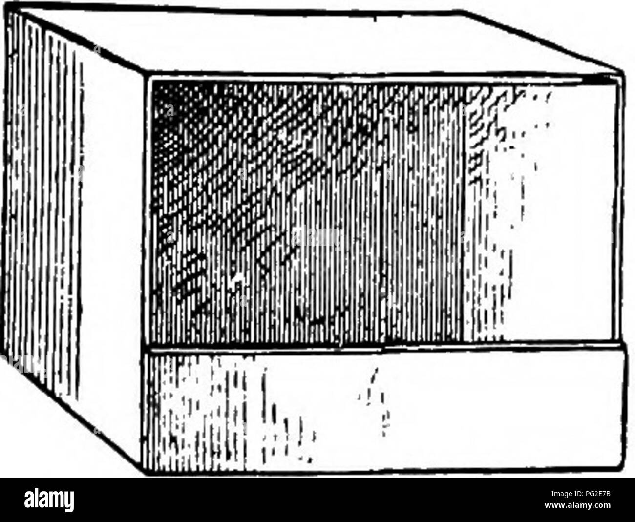 . Il pollame-craft. Un libro di testo per custodi di pollame ... Il pollame. abilmente fintanto che non ci sono i mangiatori di uova in penne. Tali nidi possono essere utilizzati anche per il sitter, ma dove molte galline sono impostati è difficile Fig. 3S. Dark nidi per andare sotto la piattaforma Roost. gestirli nell'aprire nidi. Fig. 35 mostra una banca di dark nidi per andare al di sotto di un posatoio piattaforma. Fig. 36 mostra come nidi scuro può essere costruito in modo da fissare alla parete ad una opportuna altezza dal pavimento, risparmiando così spazio sul pavimento. Questo nido è mov- in grado. La parte superiore inclinata impedisce le galline appollaiate su di esso. Fig. 37 mostra un buon nido per una seduta gallina. Fig. 3 Foto Stock