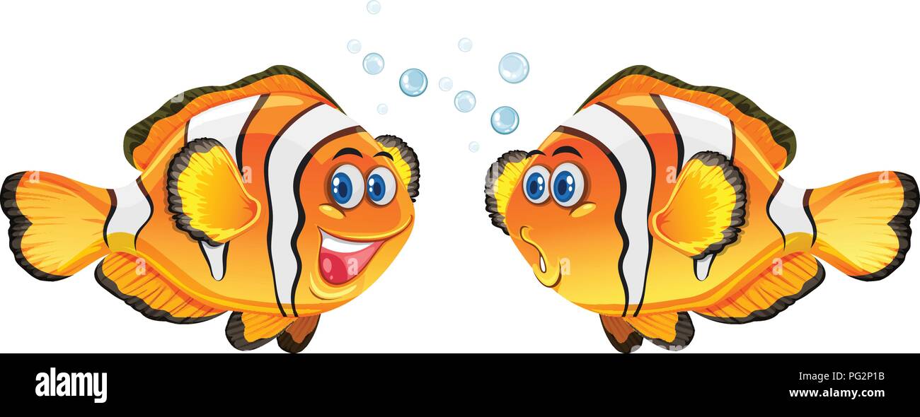 Carino clownfish su sfondo bianco illustrazione Illustrazione Vettoriale
