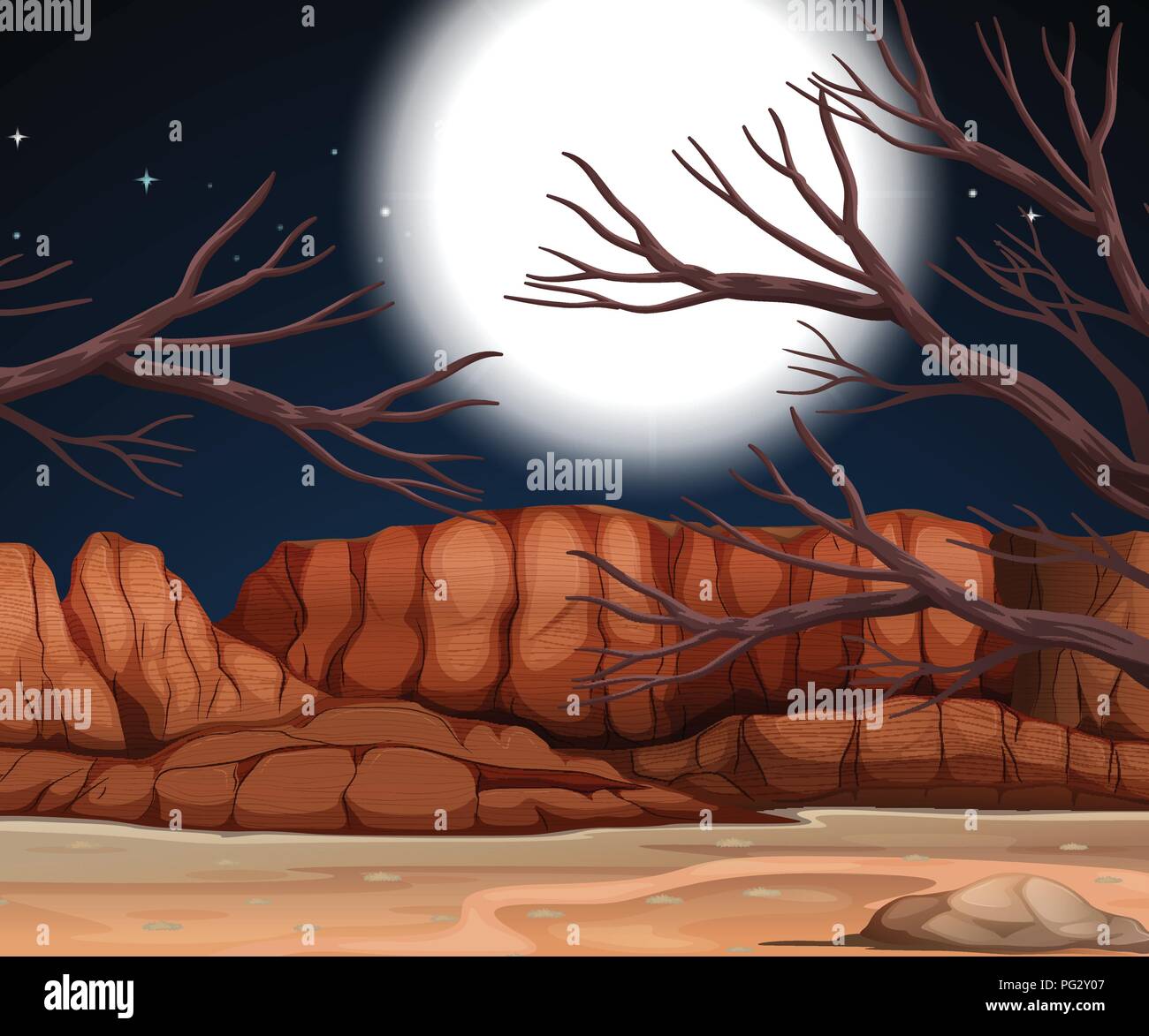 La scena del deserto di notte illustrazione Illustrazione Vettoriale