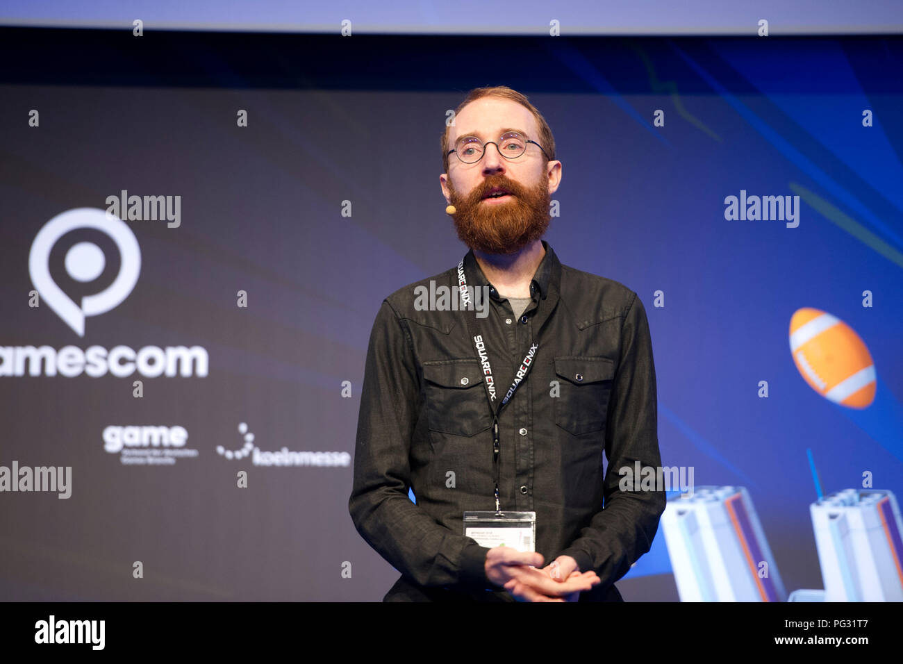 Colonia, Deutschland. 21 Ago, 2018. Michel Koch, direttore creativo Square Enix, apertura del gamescom di Colonia il 21.08.2018, | Utilizzo di credito in tutto il mondo: dpa/Alamy Live News Foto Stock
