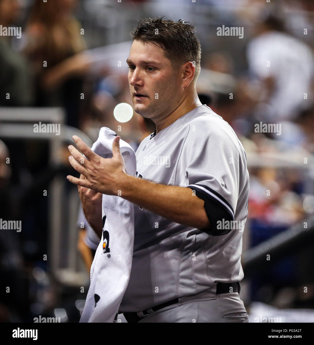 Agosto 22, 2018: New York Yankees a partire lanciatore lancia Lynn (36) in piroga durante una partita MLB tra i New York Yankees e il Miami Marlins al Marlins Park a Miami in Florida. Il Marlin ha vinto 9-3. Mario Houben/CSM Foto Stock