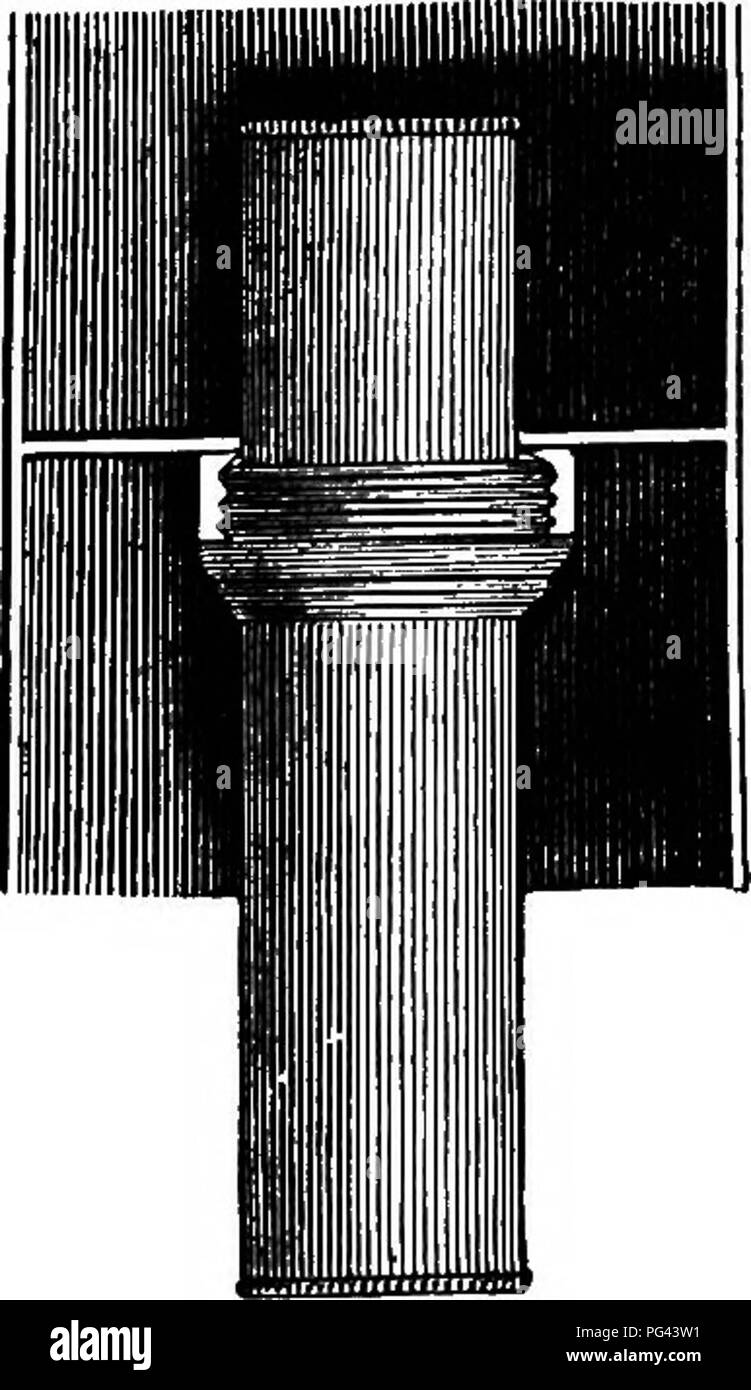 . Una pratica Treatise on l'uso del microscopio, compresi i diversi metodi di preparazione e di esame di animali, vegetali e minerali e strutture. Microscopi; microscopia. La fig, 74. I sigg. Powell e alimentazione Lealand, con alcuni di loro microscopi, un diaframma del modulo rappresentato in fig. 74, quando usato, è adattata allo stand della grande lente di condensazione, e posizionata nella parte anteriore della lampada, a circa otto pollici lontano dallo specchio; esso è costituito da due piastre in lamiera sottile ferro, annerite; uno di questi è di circuiti- lar figura, essendo dotato di cinque fori di diverse dimensioni, Foto Stock