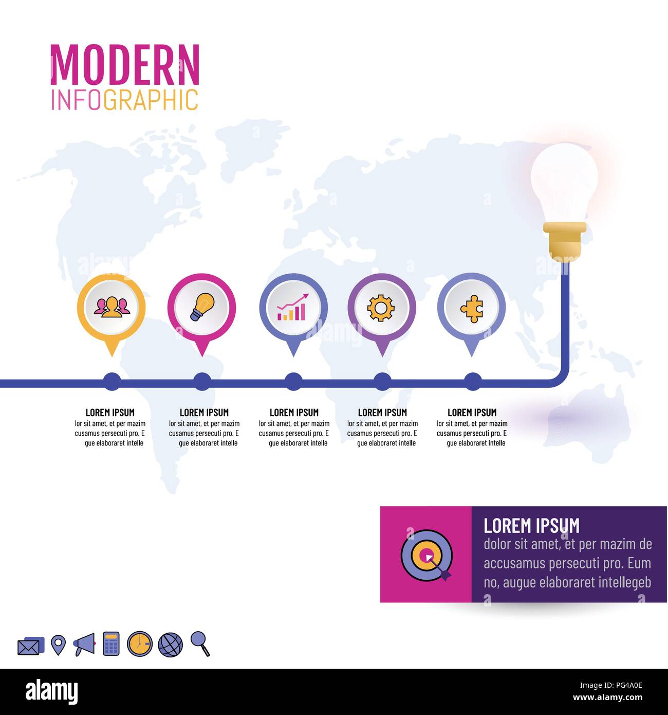 Illustrazione Vettoriale di business modello di processo, Una infografica timeline, pietra miliare con 5 passi, opzioni. Illustrazione Vettoriale